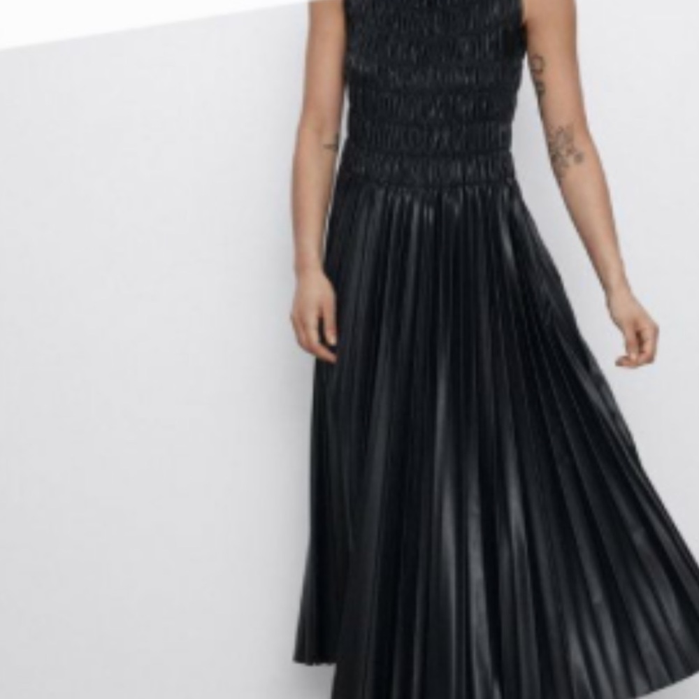 Zara Faux Leather Pleated Maxi Dress - Picture 8 of 8